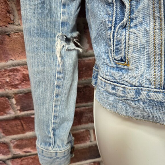 Vintage Y2K Women's MUDD Distressed Cropped Denim Jean Jacket Small - Picture 7 of 8